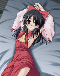 Rule 34 | 1girl, female focus, hakurei reimu, highres, indoors, japanese clothes, johnny (from scratch), miko, ribbon, solo, tears, touhou