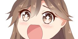 Rule 34 | + +, 10s, 1girl, arashio (kancolle), brown eyes, brown hair, close-up, hair flaps, kantai collection, long hair, looking at viewer, nahaki, no nose, open mouth, portrait, simple background, sin-poi, solo, sparkling eyes, symbol-shaped pupils, white background