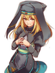 Rule 34 | 1girl, blonde hair, breasts, capelet, cross, habit, long hair, looking at viewer, mataichi mataro, nun, offset spanner (ole tower), ole tower, simple background, small breasts, smile, solo, yellow eyes