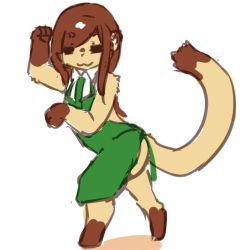 Rule 34 | androgynous, brown hair, copyright request, closed eyes, furry, gender request, long hair, lowres, ohakotome, paw pose, tail, weasel