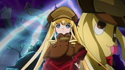 Rule 34 | 00s, 1girl, :p, animal, blonde hair, blue eyes, brown eyes, capelet, clothed animal, detective, dog, dress, drill hair, kunkun, long hair, long sleeves, looking at viewer, oversized animal, red dress, rozen maiden, screencap, shinku, sidelocks, solo, tongue, tongue out, twintails, upper body, very long hair
