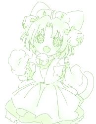 Rule 34 | 1girl, animal ears, bell, cat ears, dejiko, di gi charat, dress, green hair, hair ornament, hat, highres, jingle bell, looking at viewer, monochrome, namori, open mouth, short hair, smile, solo, tail