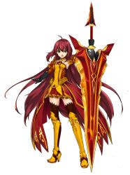 Rule 34 | 1girl, absurdres, artist request, asymmetrical clothes, belt, black footwear, black neckwear, braid, choker, closed mouth, coat, elesis (elsword), elsword, flame lord (elsword), full body, gloves, hair over one eye, highres, holding, holding sword, holding weapon, long hair, looking to the side, official art, red eyes, red hair, shoes, single pantsleg, skin tight, smile, solo, standing, sword, tattoo, weapon, white coat