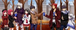 Rule 34 | 00s, 4boys, 4girls, alternate costume, bad id, bad twitter id, black hair, blue eyes, blush, bow, brother and sister, checkered clothes, checkered scarf, coat, crepe, dual persona, earrings, food, fur coat, gloves, hairband, hisui (tsukihime), inui arihiko, jewelry, kohaku (tsukihime), long hair, md5 mismatch, melty blood, multiple boys, multiple girls, nanaya shiki, open mouth, piercing, pointy ears, red eyes, red hair, resized, ribbon, scarf, short hair, siblings, sisters, skirt, smile, tan, thighhighs, tohno akiha, tohno shiki, tohno shiki (2), tsukihime, twins, urako, white hair, white len (tsukihime), winter, winter clothes, yellow eyes
