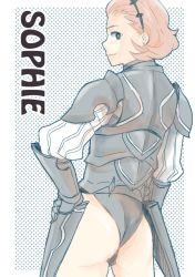Rule 34 | 1girl, armor, ass, back turned, black panties, cameltoe, closed mouth, fire emblem, fire emblem fates, grey eyes, grey hair, hairband, looking at viewer, medium hair, nintendo, panties, smile, solo, sophie (fire emblem), tico, underwear, upper body