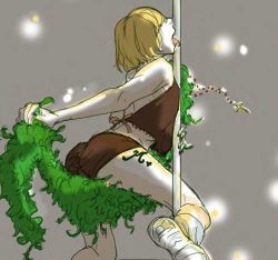 Rule 34 | 1boy, ass, blonde hair, death note, heart, licking, lowres, male focus, mello (death note), pole, shoes, short hair, solo, stripper, tattoo, trap