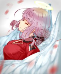 Rule 34 | angel wings, braid, coat, closed eyes, fate/grand order, fate (series), florence nightingale (fate), halo, highres, pink hair, profile, red coat, solo, wings