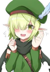 Rule 34 | 1girl, aoi (princess connect!), blush, breasts, elf, green eyes, green hair, hat, highres, open mouth, pointy ears, princess connect!, seiji (artman), small breasts