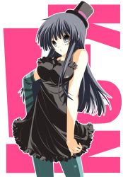 Rule 34 | 00s, 1girl, akiyama mio, aqua pantyhose, black eyes, black hair, blue pantyhose, breasts, detached sleeves, don&#039;t say &quot;lazy&quot;, dress, facepaint, female focus, hand on own hip, hat, hip focus, k-on!, long hair, pantyhose, solo, souyoku, top hat