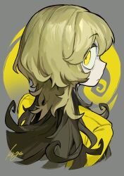 Rule 34 | 1boy, absurdres, bags under eyes, blonde hair, closed mouth, expressionless, grey background, highres, koroguchi, long hair, multicolored hair, original, pale skin, portrait, profile, sideways glance, signature, solo, turning head, upper body, yellow eyes