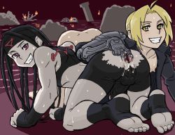 Rule 34 | 2boys, anus, edward elric, envy (fma), fire, fullmetal alchemist, gaping, looking at viewer, male focus, multiple boys, naughty face, outdoors, smile, teeth, tenzen8944, water, yaoi