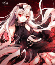 Rule 34 | 10s, 1girl, abyssal ship, anchorage oni, bare shoulders, elbow gloves, gloves, glowing, glowing eyes, kantai collection, long hair, one-hour drawing challenge, pale skin, red eyes, silver hair, solo, toosaka asagi