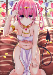 Rule 34 | 10s, 1girl, armlet, demon tail, long hair, midriff, nana asta deviluke, navel, pink hair, purple eyes, short hair, solo, tail, to love-ru, to love-ru darkness, twintails, xyomouse