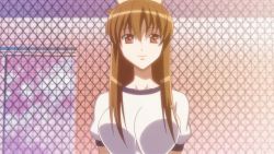 Rule 34 | 1girl, aki sora, animated, animated gif, anime screenshot, aoi aki, bouncing breasts, breasts, brown hair, fence, gym uniform, large breasts, long hair, lowres, red eyes, screencap