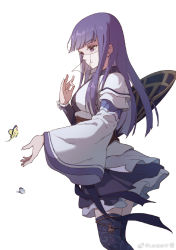Rule 34 | 1girl, bug, butterfly, highres, insect, leopard lei, long hair, purple eyes, purple hair, qinshi mingyue, shao siming (qin shi ming yue), skirt, thighhighs, veil, weibo logo, weibo watermark, white background