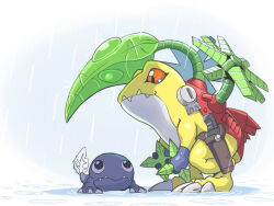 Rule 34 | digimon, digimon (creature), frog, frogmon, leaf, looking at another, otamamon, tadpole
