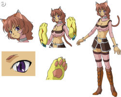 Rule 34 | .hack//, .hack//roots, 00s, 1girl, animal ears, animal hands, bandai, bracelet, breasts, brown hair, cat ears, cat paws, cat tail, cyber connect 2, hack, jewelry, midriff, miniskirt, navel, official art, ponytail, purple eyes, short hair, skirt, tabby, tabby (.hack//), tail, thighhighs, zettai ryouiki