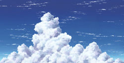 Rule 34 | above clouds, aoha (twintail), blue sky, blue theme, cloud, cloudy sky, commentary request, day, no humans, outdoors, scenery, sky