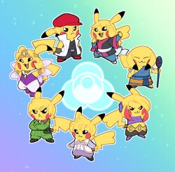 Rule 34 | 3girls, 4boys, anabel (pokemon), animalization, brandon (pokemon), closed eyes, creatures (company), crossed arms, game freak, gen 1 pokemon, gloves, greta (pokemon), lucy (pokemon), multiple boys, multiple girls, nintendo, noland (pokemon), open mouth, outstretched arms, pikachu, pokemon, pokemon (creature), pokemon emerald, pokemon rse, purple footwear, red footwear, sparkle, spenser (pokemon), tail, tucker (pokemon), vergolophus