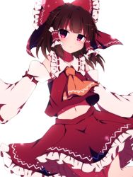 Rule 34 | &gt;:/, 1girl, :/, ascot, bad id, bad pixiv id, black hair, blush, bow, closed mouth, cowboy shot, detached sleeves, frilled shirt collar, frills, hair bow, hakurei reimu, japanese clothes, long hair, long sleeves, miko, navel, nontraditional miko, petticoat, pink eyes, red bow, red shirt, red skirt, shirt, sidelocks, skirt, skirt set, sleeveless, sleeveless shirt, solo, touhou, v-shaped eyebrows, wide sleeves, you (noanoamoemoe)