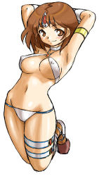 Rule 34 | 1girl, bikini, blush, breasts, breath of fire, breath of fire ii, cleavage, crown, dr.p, covered erect nipples, hat, lowres, seny, shaman, short hair, solo, swimsuit, white background