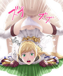 Rule 34 | 1boy, 1girl, ass, blonde hair, braid, brown gloves, censored, clenched hands, elbow gloves, fire emblem, fire emblem heroes, french braid, gloves, green eyes, hetero, legs, long hair, looking at viewer, mosaic censoring, nintendo, open mouth, panties, rape, sex, sharena (fire emblem), spread legs, thighhighs, thighs, thor (deep rising), top-down bottom-up, torn clothes, underwear, white panties, white thighhighs