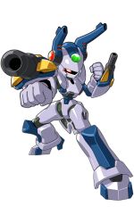 Rule 34 | 1boy, armor, artist request, character request, full body, gun, highres, mecha, medarot, official art, red eyes, robot, simple background, solo, weapon, white background