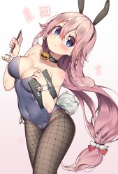 Rule 34 | 1girl, animal ears, azur lane, bare shoulders, bell, black pantyhose, blue eyes, blush, breasts, cameltoe, choker, clipboard, closed mouth, commentary, fake animal ears, fake tail, fine fabric emphasis, fishnet pantyhose, fishnets, hair between eyes, hair ribbon, hairband, highres, holding, holding clipboard, holding pen, hop3, i-25 (azur lane), large breasts, leotard, long hair, looking at viewer, navel, neck bell, pantyhose, pen, pink hair, playboy bunny, rabbit ears, rabbit tail, red ribbon, ribbon, sidelocks, smile, solo, standing, tail, very long hair, wrist cuffs