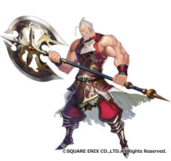 Rule 34 | 1boy, 1girl, armor, axe, battle axe, beard, boots, breastplate, closed mouth, facial hair, fantasy earth genesis, gaou (umaiyo puyoman), grey hair, holding, holding weapon, looking at viewer, male focus, muscular, mustache, official art, pants, red pants, shirt, sleeveless, sleeveless shirt, smile, solo, two-handed, veins, waist cape, weapon, wristband