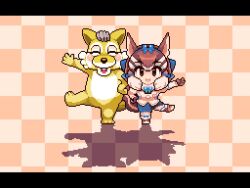 Rule 34 | 1boy, 1girl, animal ears, animated, boots, brown eyes, brown hair, chipmunk ears, chipmunk girl, chipmunk tail, don gurisu, extra ears, gloves, kemono friends, kemono friends v project, kneehighs, looking at viewer, marchen village, microphone, midoribox, pixel art, ribbon, shirt, short hair, shorts, siberian chipmunk (kemono friends), simple background, smile, socks, tagme, tail, vest, video, virtual youtuber