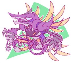 Rule 34 | blue eyes, bug, claws, digimon, bug, multiple arms, multiple tails, multiple wings, open mouth, red eyes, tail, tyrantkabuterimon, wings