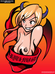 Rule 34 | 1girl, dated, demon girl, gradient background, horns, ryu (ryu&#039;s form site), solo, tagme, watermark, web address