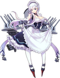 Rule 34 | apron, arm guards, azur lane, belfast (azur lane), blue eyes, blush, braid, breasts, broken, broken chain, chain, cleavage, clothes lift, collar, collarbone, corset, covered erect nipples, dress, elbow gloves, french braid, frilled dress, frills, gloves, hdress, high heels, large breasts, long hair, looking at viewer, maid, maid apron, maid headdress, mecha, personification, purple eyes, robot, skirt, skirt lift, sleeveless, sleeveless dress, smile, thighhighs, waist apron, warriro, white apron, white hair, white legwear