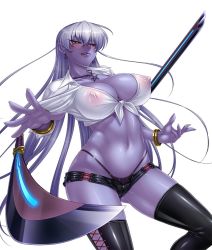 Rule 34 | 00s, 1girl, blush, breasts, corruption, covered erect nipples, female focus, highres, igawa asagi, kagami hirotaka, large breasts, long hair, looking at viewer, navel, nipples, possessed, see-through, silver hair, smile, solo, taimanin (series), taimanin asagi, taimanin asagi kessen arena, thong, tongue, tongue out, very long hair, weapon, yellow eyes