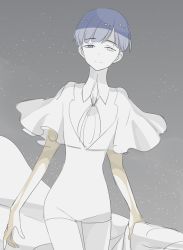 Rule 34 | 1other, androgynous, bad id, bad pixiv id, blue eyes, blue hair, blunt bangs, colored skin, golden arms, heterochromia, houseki no kuni, light smile, looking at viewer, nao (necomugi), necktie, phosphophyllite, phosphophyllite (ll), short hair, sketch, smile, solo, spoilers, white eyes, white skin