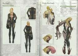 Rule 34 | blonde hair, bodysuit, breasts, cleavage, concept art, diving suit, hair over eyes, highres, long hair, monster, official art, ooze (resident evil), rachael foley, resident evil, resident evil: revelations, transformation, unzipped, wetsuit