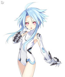Rule 34 | &gt;:o, 10s, 1girl, :o, ahoge, aqua hair, armor, armpits, blanc (neptunia), blue hair, blush, choujigen game neptune, claws, covered navel, cowboy shot, elbow gloves, face, female focus, flat chest, flipped hair, gauntlets, gloves, halterneck, leotard, long hair, looking at viewer, magical girl, neptune (series), official art, open mouth, pink eyes, short hair with long locks, sidelocks, simple background, solo, standing, tsunako, turtleneck, v-shaped eyebrows, watermark, white gloves, white heart (neptunia)
