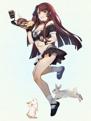 Rule 34 | 1girl, alternate costume, angry, animal, apron, badge, bare shoulders, black footwear, black neckwear, black skirt, blush, breasts, brown hair, bullpup, cake, casual, collarbone, commentary, crop top, detached collar, english commentary, enmaided, food, from side, full body, girls&#039; frontline, gun, hair ribbon, holding, holding plate, long hair, looking at viewer, maid, mania (fd6060 60), medium breasts, microskirt, midriff, miniskirt, name tag, navel, open mouth, panties, pantyshot, plate, pleated skirt, pretzel, puffy short sleeves, puffy sleeves, rabbit, ribbon, rifle, shirt, shoes, short sleeves, simple background, skirt, sniper rifle, socks, solo, standing, standing on one leg, strapless, strapless shirt, tray, underwear, uniform, wa2000 (girls&#039; frontline), waist apron, walther, walther wa 2000, weapon, white background, white panties, white socks