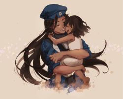 Rule 34 | 10s, 2016, 2girls, aged down, alternate costume, ana (overwatch), armor, bad id, bad twitter id, bare shoulders, barefoot, beret, blue hat, blue jacket, blush, bodysuit, brown hair, brown lips, captain amari, carrying, child, child carry, closed eyes, coat, dark-skinned female, dark skin, dirty, dirty feet, dress, face-to-face, happy, hat, hug, jacket, lipstick, long hair, makeup, military, military uniform, mother and daughter, multiple girls, official alternate costume, open clothes, open coat, open mouth, overwatch, overwatch 1, perio 67, pharah (overwatch), short hair, sleeveless, sleeveless dress, smile, teeth, uniform