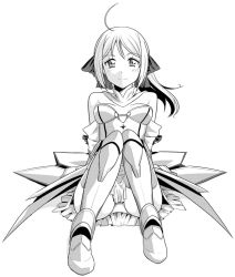 Rule 34 | 1girl, ahoge, armor, armored dress, artoria pendragon (fate), bare shoulders, breasts, capcom, detached sleeves, dress, fate/stay night, fate/unlimited codes, fate (series), gauntlets, greyscale, hair ribbon, monochrome, panties, ponytail, ribbon, saber (fate), saber lily, sitting, solo, thighhighs, underwear