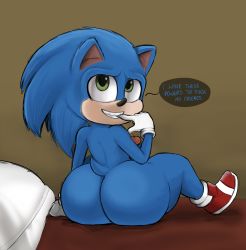 Rule 34 | 1boy, absurdres, ass, blue fur, blue spine, erection, furry, furry male, gloves, highres, huge ass, looking back, male focus, penis, shoes, sneakers, snout, solo, sonic (series), sonic the hedgehog, white gloves