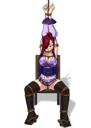 Rule 34 | ball gag, bdsm, blush, bondage, bound, breasts, cleavage, erza scarlet, fairy tail, gag, hair over one eye, large breasts, red hair, sketchlanza