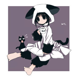 Rule 34 | animal costume, animal ears, barefoot, black eyes, black hair, book, cat, cat ears, cat tail, cup, feet, nyaa-san, pita ten, saxyun, shia (pita ten), short hair, sitting, solo, tail