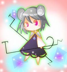 Rule 34 | 1girl, animal ears, chibi, female focus, full body, gradient background, lowres, nazrin, solo, standing, tail, touhou