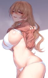 Rule 34 | 1girl, absurdres, bikini, bikini under clothes, blush, breasts, brown hair, clothes lift, collared shirt, commentary request, cowboy shot, ear blush, from side, grey background, hair between eyes, hair ornament, hairclip, half-closed eyes, hands up, highres, konoe kanata, large breasts, lifted by self, long hair, long sleeves, looking at viewer, looking to the side, love live!, love live! nijigasaki high school idol club, nasuno (nasuno42), navel, nose blush, orange sweater, parted lips, shade, shirt, shirt lift, sideboob, skindentation, sleeves past wrists, smile, solo, standing, steaming body, stomach, string bikini, sweat, sweater, sweater lift, swimsuit, two-tone background, wavy hair, white background, white bikini, white shirt