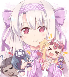 Rule 34 | !, &gt; &lt;, 1boy, 4girls, :d, ?, ^^^, ainu clothes, black hair, blonde hair, blush, bow, chibi, chinese clothes, closed eyes, closed mouth, commentary request, dark-skinned male, dark skin, dudou, facing viewer, fang, fate/grand order, fate/stay night, fate (series), fingerless gloves, gloves, hair between eyes, hair bow, hairband, heracles (fate), horns, ibaraki douji (fate), ibaraki douji (fate/grand order), ibaraki douji (swimsuit lancer) (fate), ibaraki douji (swimsuit lancer) (second ascension) (fate), illyasviel von einzbern, light brown hair, long hair, long sleeves, looking at viewer, mini person, minigirl, mochizuki chiyome (fate), multiple girls, o o, oni, open mouth, pink hairband, purple bow, purple gloves, red eyes, rioshi, shuten douji (fate), shuten douji (fate/grand order), shuten douji (halloween caster) (fate), sidelocks, sitonai (fate), skin-covered horns, sleeves past wrists, smile, snowflakes, wavy mouth, xd
