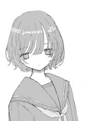 Rule 34 | 1girl, bags under eyes, closed mouth, dot mouth, dot nose, empty eyes, expressionless, greyscale, hair between eyes, looking at viewer, monochrome, neckerchief, noroi (rnatataki), original, sailor collar, school uniform, serafuku, shirt, short hair, simple background, solo, upper body, white background