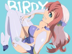 Rule 34 | 00s, 1girl, bare shoulders, birdy cephon altera, bodysuit, breasts, cleavage, downblouse, dyed bangs, green eyes, leotard, long hair, looking at viewer, mosako, red hair, solo, tetsuwan birdy, tetsuwan birdy decode, thighhighs, very long hair, white thighhighs
