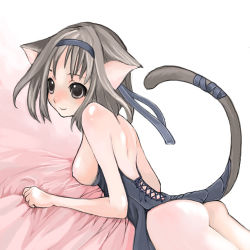 Rule 34 | 1girl, animal ears, ass, breasts, brown eyes, brown hair, corset, lowres, medium breasts, saibashi, solo, tail