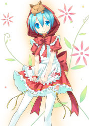 Rule 34 | &gt; &lt;, 1girl, aoba (kmnm3234), blue eyes, blue hair, bow, closed eyes, cosplay, dress, grimm&#039;s fairy tales, hatsune miku, highres, little red riding hood, little red riding hood (grimm), little red riding hood (grimm) (cosplay), matching hair/eyes, project diva, project diva (series), project diva 2nd, smile, solo, thighhighs, vocaloid